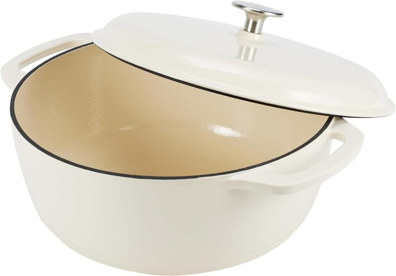 Horno holandés Amazon Basics esmaltado en blanco crema 6,9 L