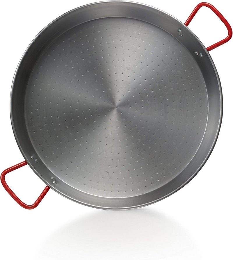 Packshot Garcima paellera valenciana 70 cm acero pulido formato evento grande sobre fondo blanco