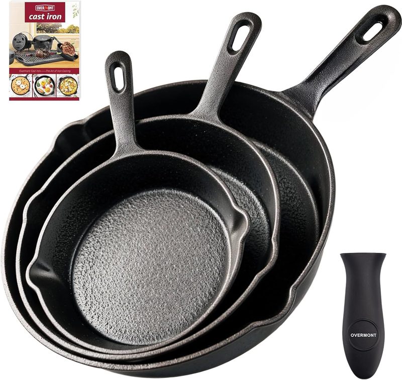 Set de 3 sartenes Overmont de hierro fundido precuradas