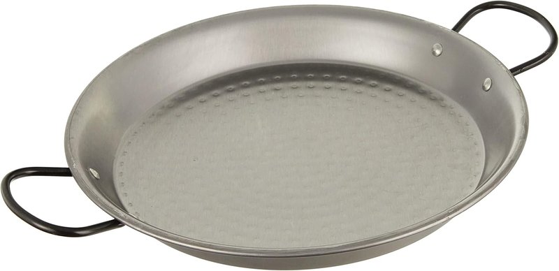 Packshot Vaello Campos paellera valenciana 30 cm acero pulido con asas remachadas sobre fondo blanco